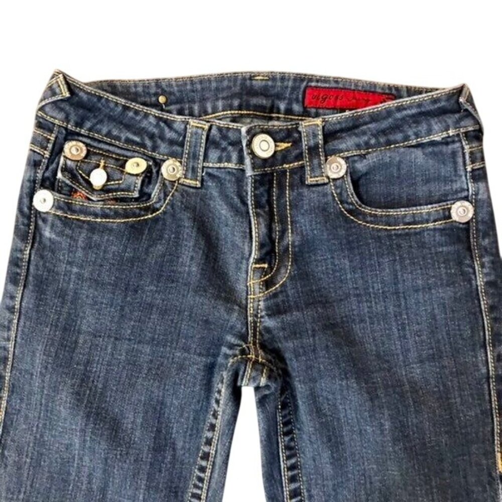 Vigoss Jeans Juniors 5 Used Low Rise Bootcut Stretch Denim Fold Over Pockets - Picture 4 of 16